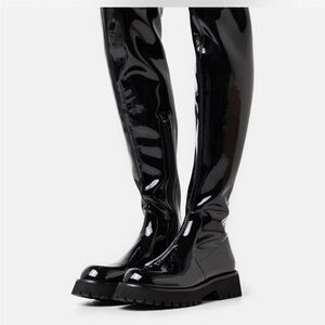 Jeffrey Campbell Glossy Black Over-the-Knee Boots